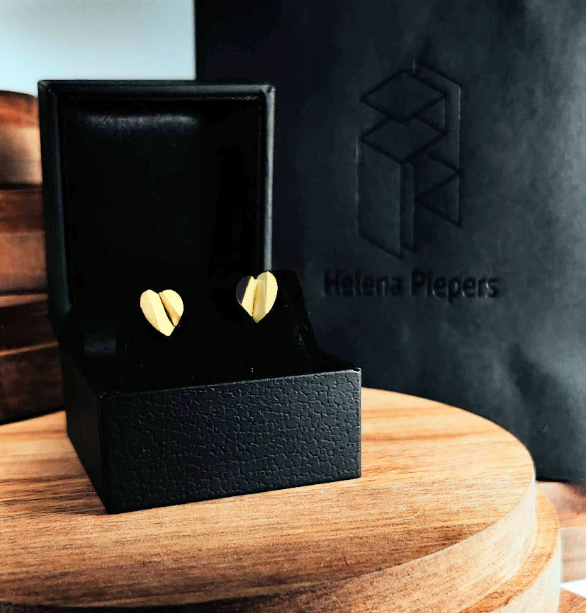 Folded Heart Studs Gold